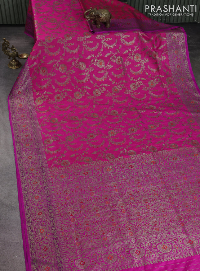 Banarasi dupion silk saree pink and purple with allover thread & zari floral weaves and woven border