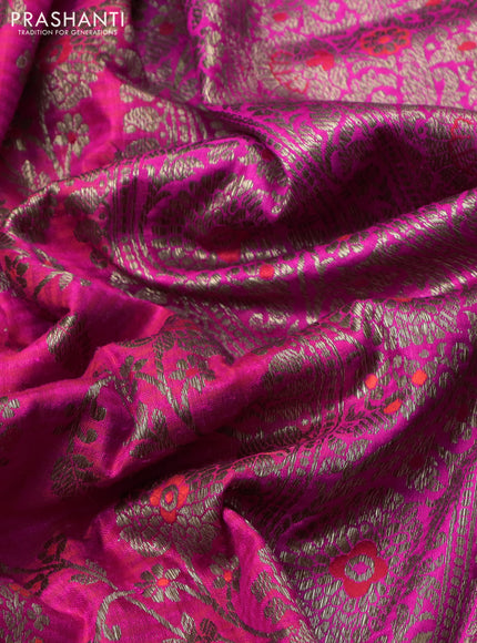 Banarasi dupion silk saree pink and purple with allover thread & zari floral weaves and woven border