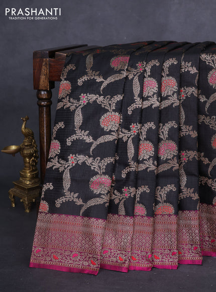 Banarasi dupion silk saree black and purple with allover thread & zari floral weaves and woven border
