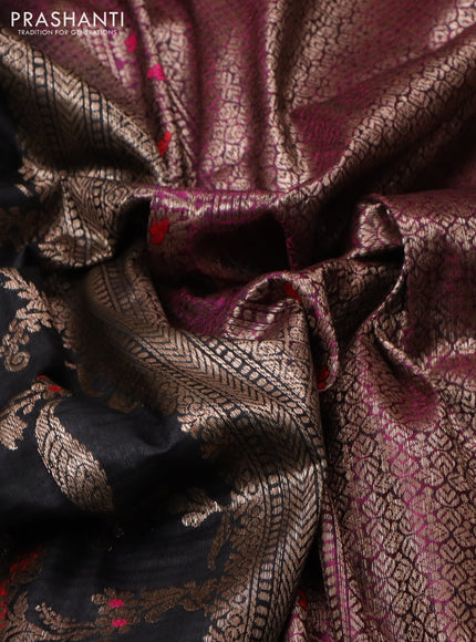 Banarasi dupion silk saree black and purple with allover thread & zari floral weaves and woven border