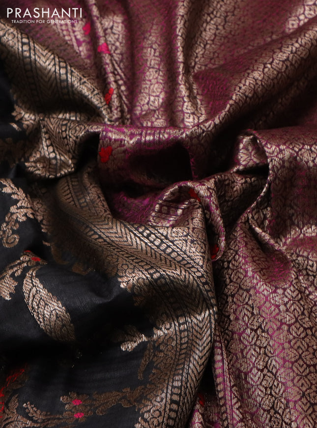Banarasi dupion silk saree black and purple with allover thread & zari floral weaves and woven border