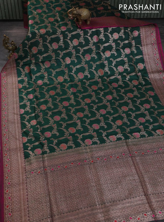 Banarasi dupion silk saree green and purple with allover thread & zari floral weaves and woven border