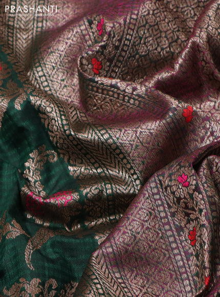 Banarasi dupion silk saree green and purple with allover thread & zari floral weaves and woven border