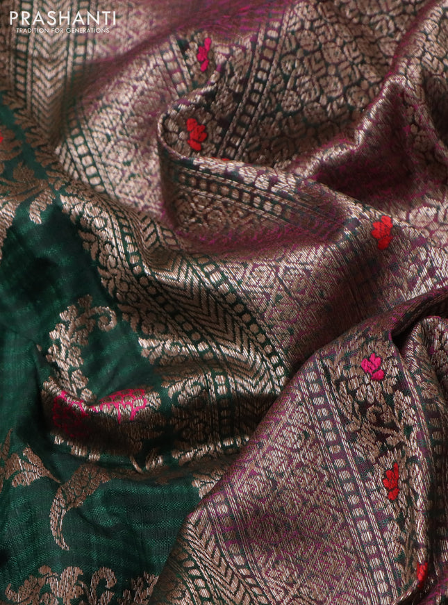 Banarasi dupion silk saree green and purple with allover thread & zari floral weaves and woven border