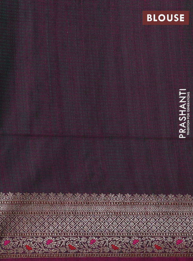 Banarasi dupion silk saree green and purple with allover thread & zari floral weaves and woven border
