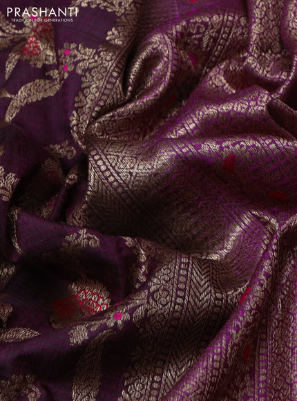 Banarasi dupion silk saree wine shade and magenta pink with allover thread & zari floral weaves and woven border