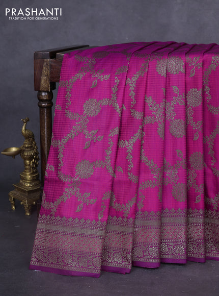 Banarasi dupion silk saree dual shade of pink and purple with allover thread & zari weaves and woven border
