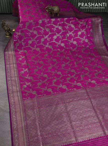 Banarasi dupion silk saree dual shade of pink and purple with allover thread & zari weaves and woven border