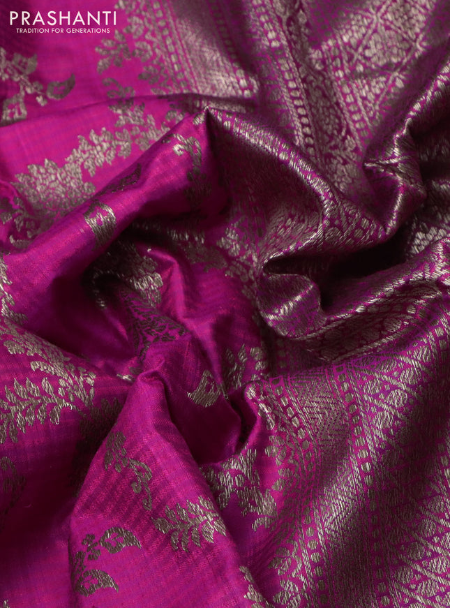 Banarasi dupion silk saree dual shade of pink and purple with allover thread & zari weaves and woven border