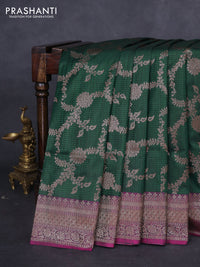 Banarasi dupion silk saree dark green and dual shade of purple with allover thread & zari weaves and woven border