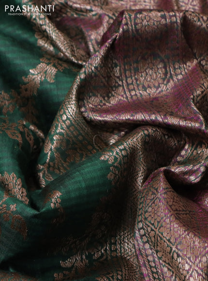 Banarasi dupion silk saree dark green and dual shade of purple with allover thread & zari weaves and woven border