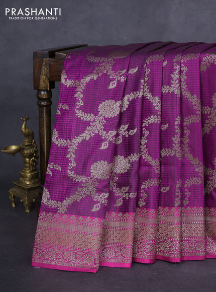 Banarasi dupion silk saree purple and pink with allover thread & zari weaves and woven border