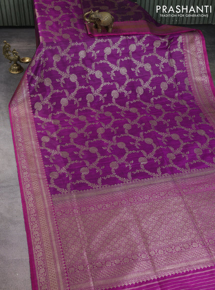 Banarasi dupion silk saree purple and pink with allover thread & zari weaves and woven border