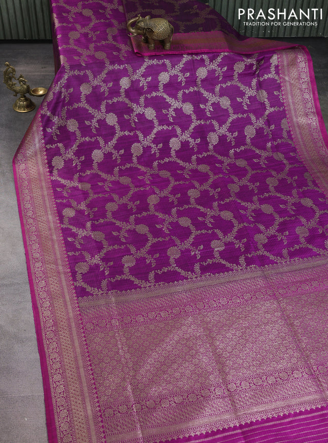 Banarasi dupion silk saree purple and pink with allover thread & zari weaves and woven border