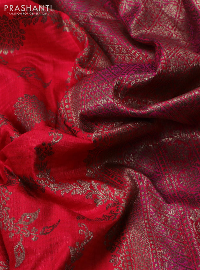 Banarasi dupion silk saree orange and dual shade of purple with allover thread & zari weaves and woven border