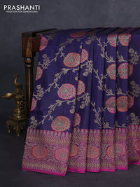 Banarasi dupion silk saree navy blue and purple with allover thread & zari floral weaves and woven border