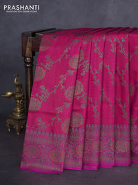 Banarasi dupion silk saree pink and purple with allover thread & zari floral weaves and woven border