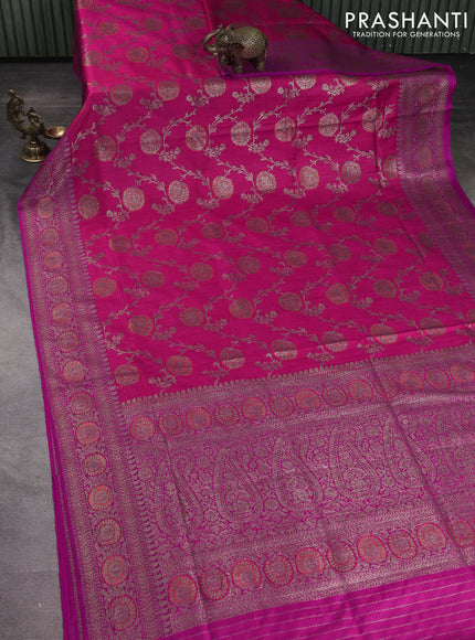 Banarasi dupion silk saree pink and purple with allover thread & zari floral weaves and woven border