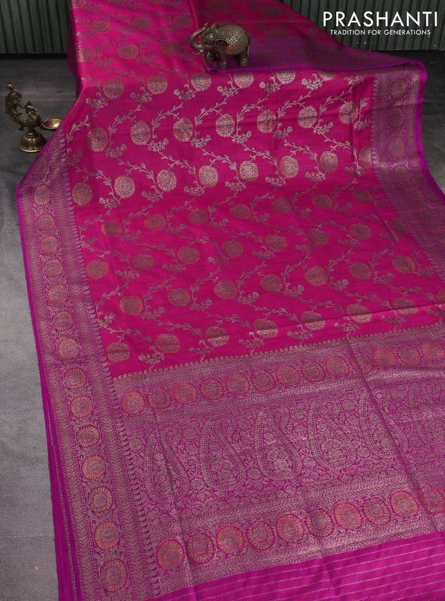 Banarasi dupion silk saree pink and purple with allover thread & zari floral weaves and woven border