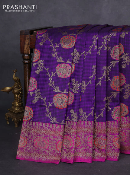 Banarasi dupion silk saree violet and purple with allover thread & zari floral weaves and woven border