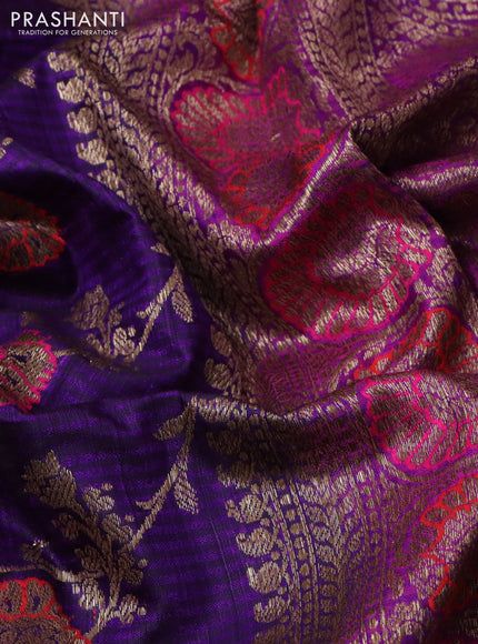 Banarasi dupion silk saree violet and purple with allover thread & zari floral weaves and woven border