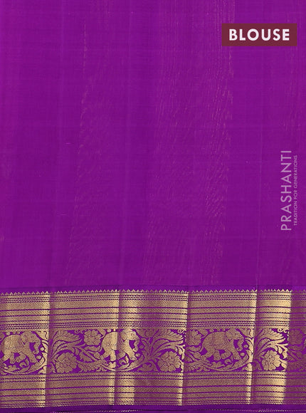 Kora kanchipuram silk saree maroon and violet with silver & gold zari woven buttas and zari woven border