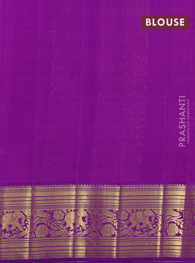 Kora kanchipuram silk saree maroon and violet with silver & gold zari woven buttas and zari woven border