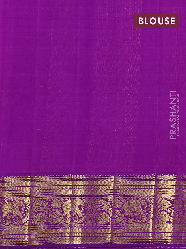 Kora kanchipuram silk saree maroon and violet with silver & gold zari woven buttas and zari woven border
