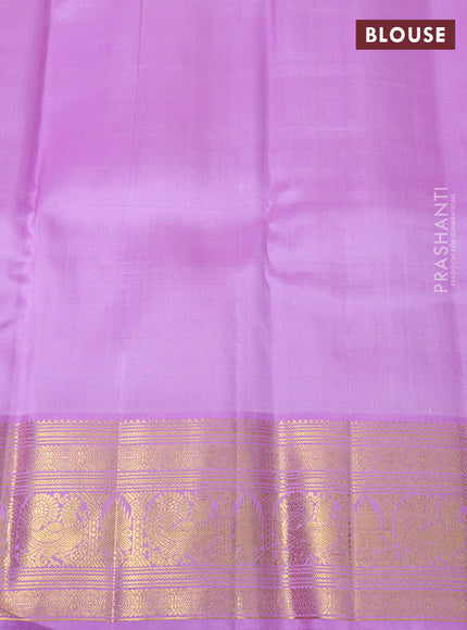 Kora kanchipuram silk saree mustard yellow and lavender with allover zari checks & buttas and zari woven border