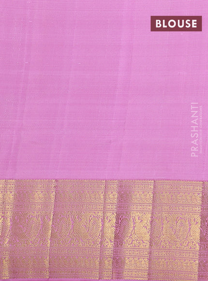 Kora kanchipuram silk saree teal blue and pastel pink with silver & gold zari woven buttas and zari woven border