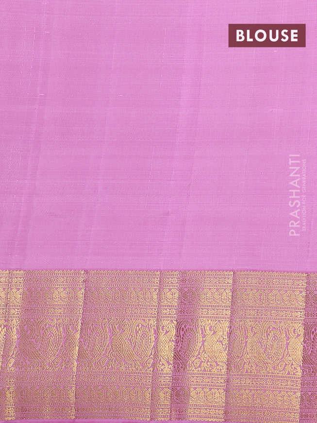 Kora kanchipuram silk saree teal blue and pastel pink with silver & gold zari woven buttas and zari woven border