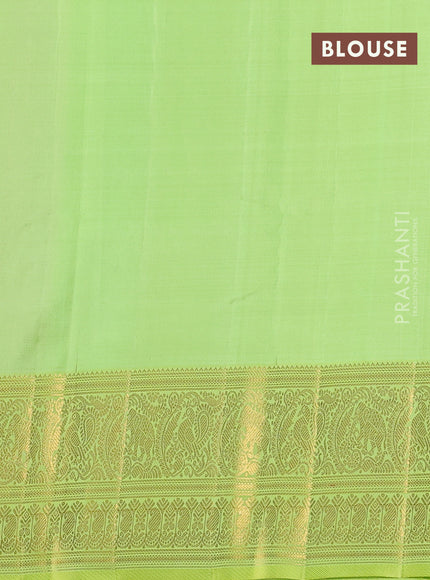Kora kanchipuram silk saree multi colour and light green with allover silver zari stripes pattern and zari woven border