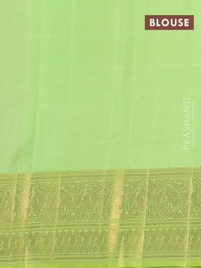 Kora kanchipuram silk saree multi colour and light green with allover silver zari stripes pattern and zari woven border