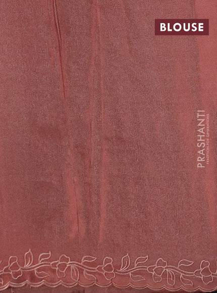 Pure tissue silk saree dark peach with applique work and scallop border