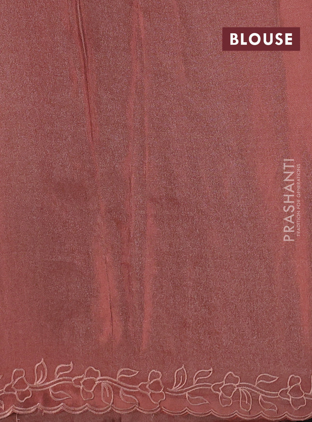 Pure tissue silk saree dark peach with applique work and scallop border