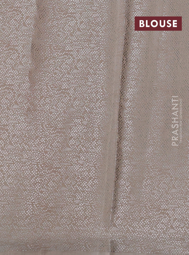 Pure tissue silk saree beige with allover floral embroidery applique work and embroidery scallop border
