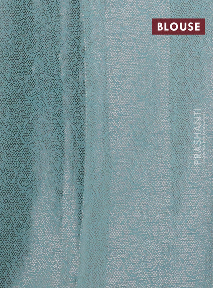 Pure tissue silk saree teal blue with allover floral embroidery applique work and embroidery scallop border