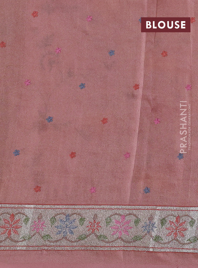 Pure tissue silk saree pastel peach with allover pichwai embroidery work and embroidery border