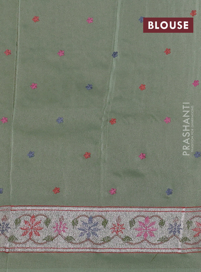 Pure tissue silk saree pastel green with allover pichwai embroidery work and embroidery border