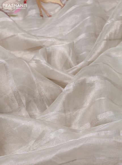 Pure tissue silk saree pastel grey with allover silver zari strip pattern & beaded work and embroidery border