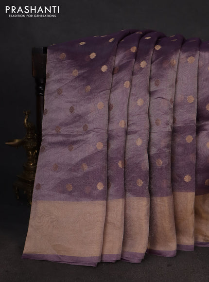Pure tissue silk saree mild purple with allover zari woven buttas and zari woven border