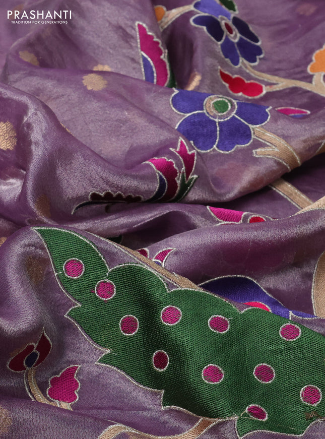 Pure tissue silk saree mild purple with allover zari woven buttas and zari woven border