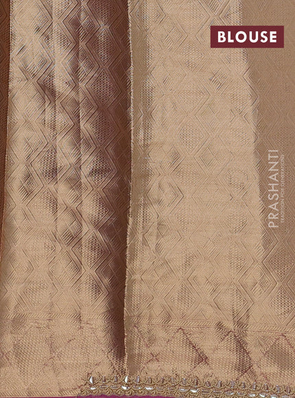 Pure tissue silk saree dual shade of pinkish gold with allover zari woven brocade weaves & beaded work and beaded work border