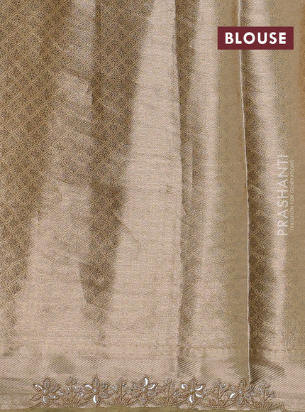 Pure tissue silk saree pista green with Half & half style zari weaves and beaded work border