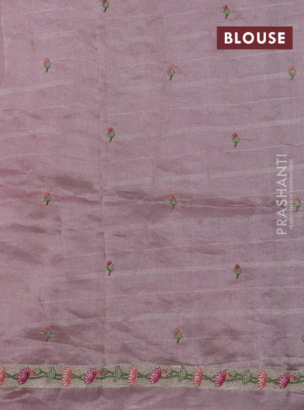 Pure tissue silk saree baby pink with allover silver zari strip pattern & beaded work and pichwai embroidery border