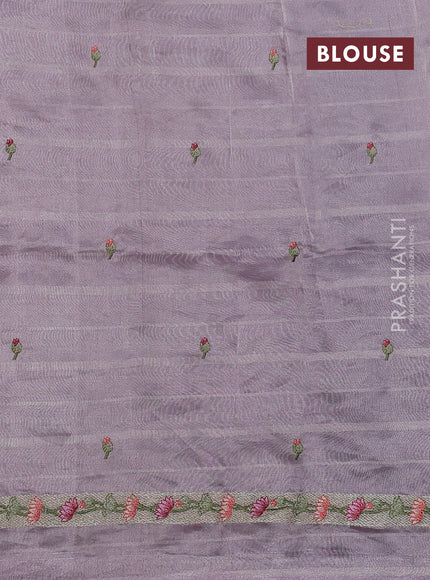 Pure tissue silk saree mild lavender with allover silver zari strip pattern & beaded work and pichwai embroidery border