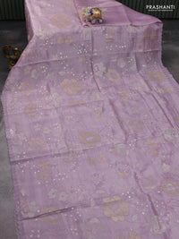 Pure tissue silk saree lavender with allover floral embroidery work and simple embroidery border