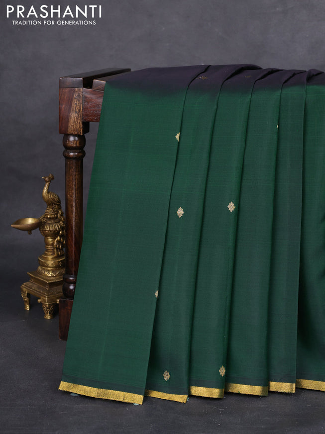 Pure kanchipuram silk saree green and pink with zari woven buttas and small zari woven border