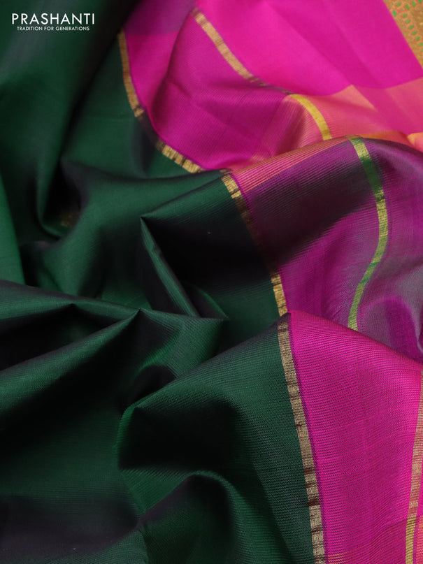 Pure kanchipuram silk saree green and pink with zari woven buttas and small zari woven border