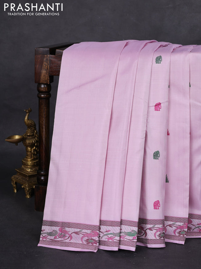 Pure kanchipuram silk saree lotus pink with thread woven buttas and rich thread woven border